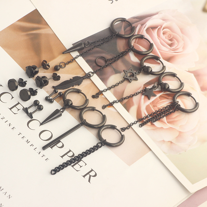 Vintage Great Wall Tassel Earrings Stainless Steel Coil Earrings for Men Women Geometric Black Silver Hottest 2022 Winter detail image 14