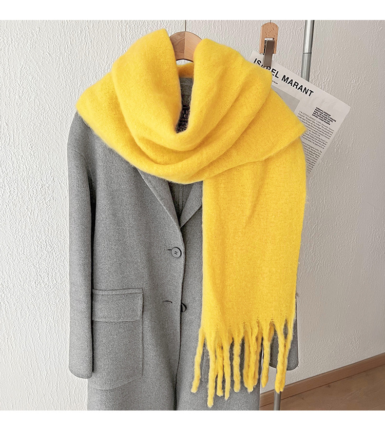 Solid color mohair with lazy style, soft fluffy solid color, big pull hair warm scarf for students and couples_voghion.com