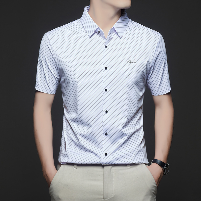 Cross-Border 26 New Summer Style Men's Seamless Business Casual Short-Sleeve Shirt, Light Luxury Versatile Half-Sleeve Cardigan Top