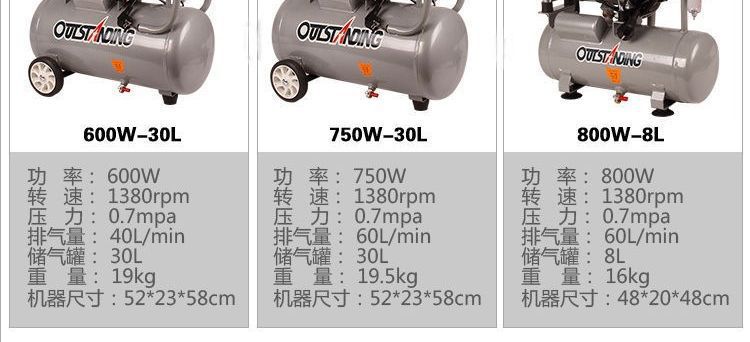 Small air compressor, air pump, woodworking spray paint pump, silent oil-free air compressor