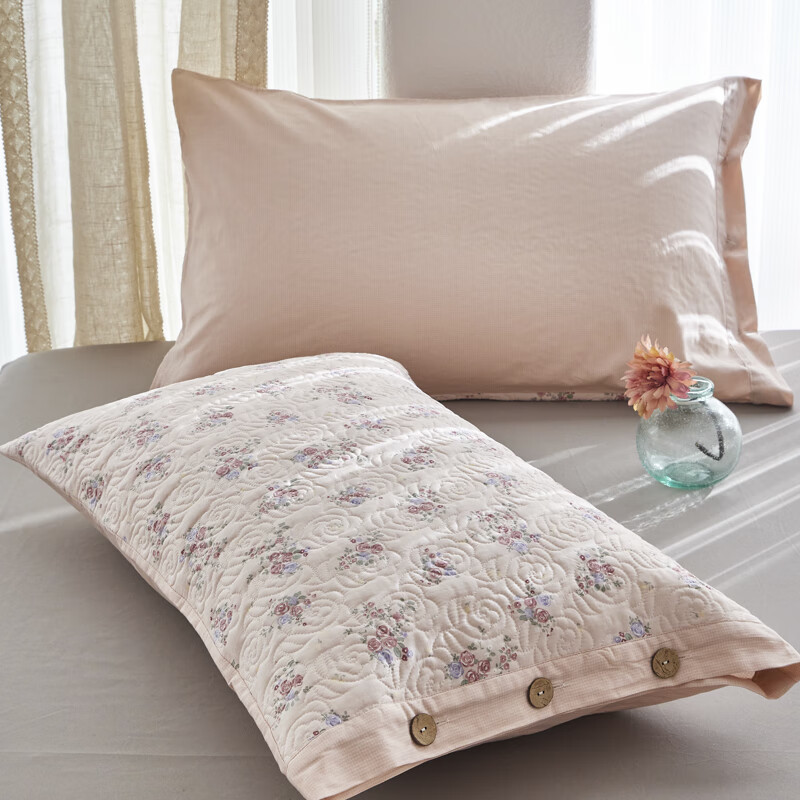 Un par de fundas de almohada de algodón, fundas de almohada acolchadas de algodón, botones, fundas de forro con núcleo de almohada para estudiantes
