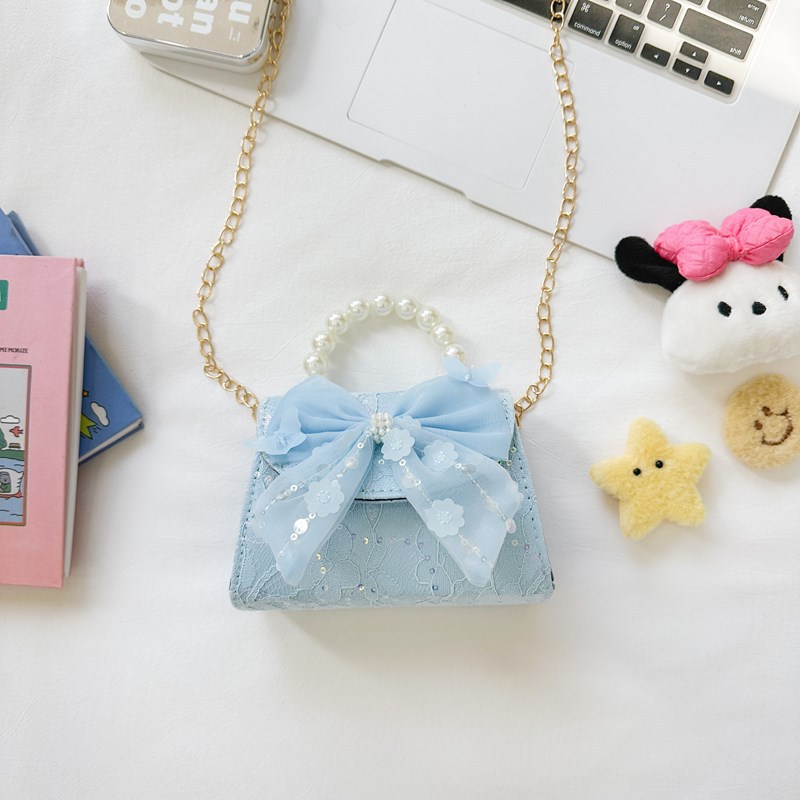 Bonito pequeño viento de la princesa viento bolso de perlas bolso de mano bolso de hombro para niños arco