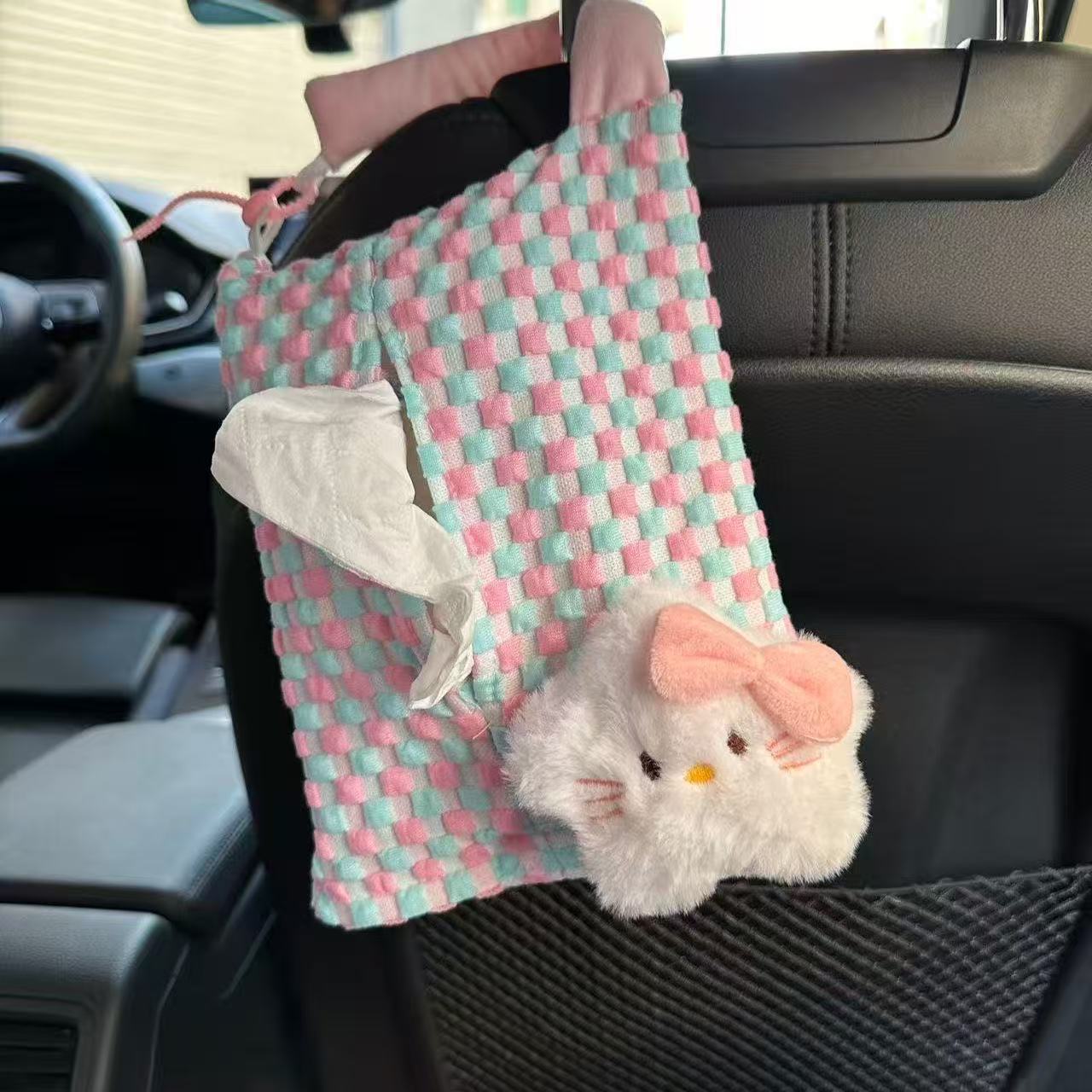Hellokitty Creative Car Tissue Box, Cute and High-End Car Tissue Holder, Storage Hanging Bag Decoration