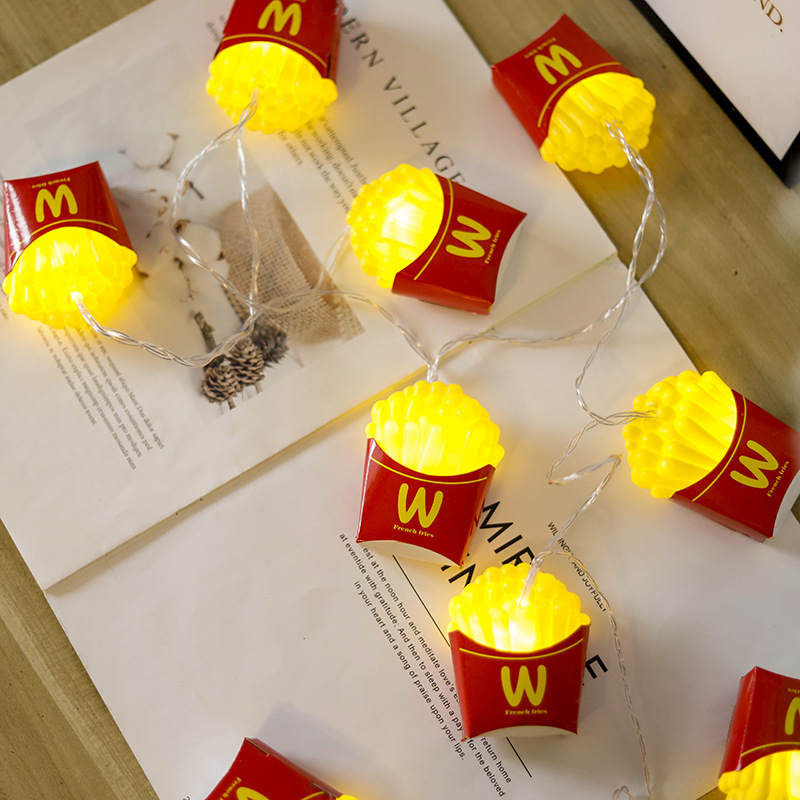 Nuevo LED helado luz cadena hamburguesa papas fritas luz decorativa de la habitación de los niños decoración del restaurante decoración de la fiesta de cumpleaños