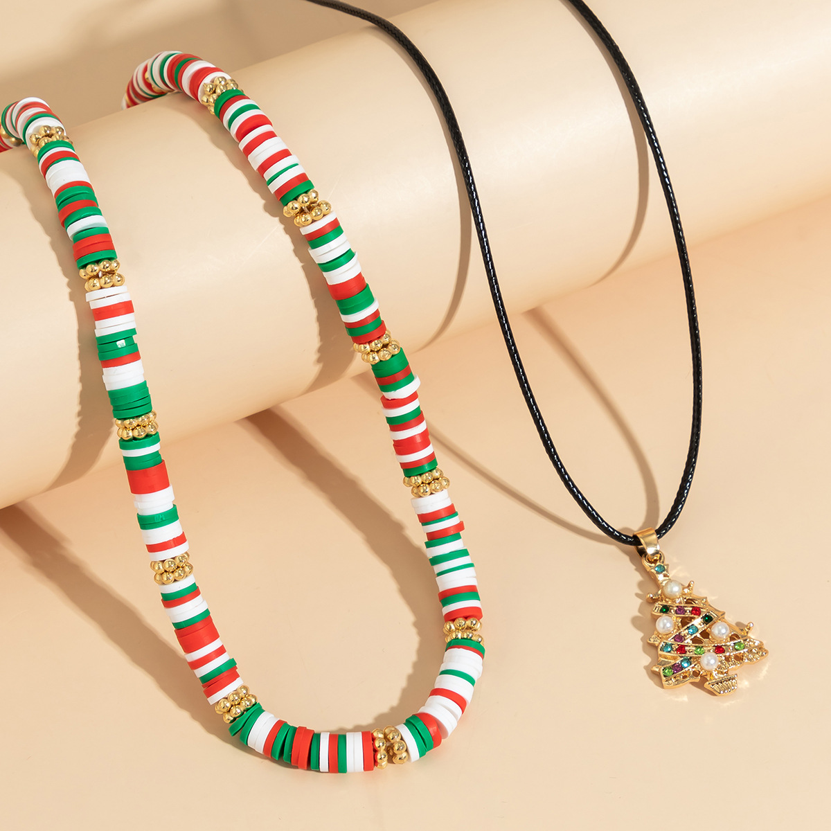 Christmas Beaded Choker Necklace With Crystal Snowman Charms_voghion.com