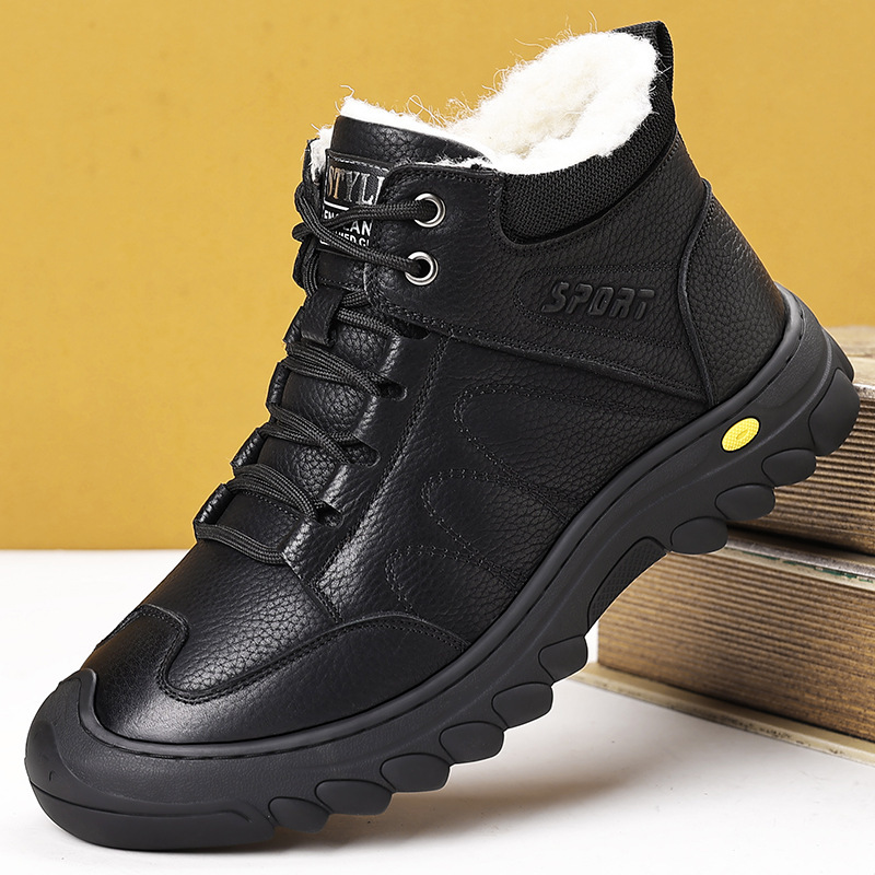 Cross-Border Low-Cut Non-Slip Thickened Hard-Soled Men's Plus Velvet Snow Boots Casual Warm Shoes Fur Integrated Anti-Skiing