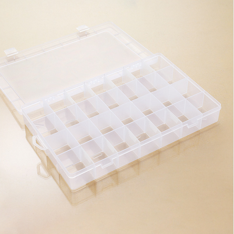 大号28格固定透明塑料整理储物皮筋首饰玩具零件工具展示收纳盒