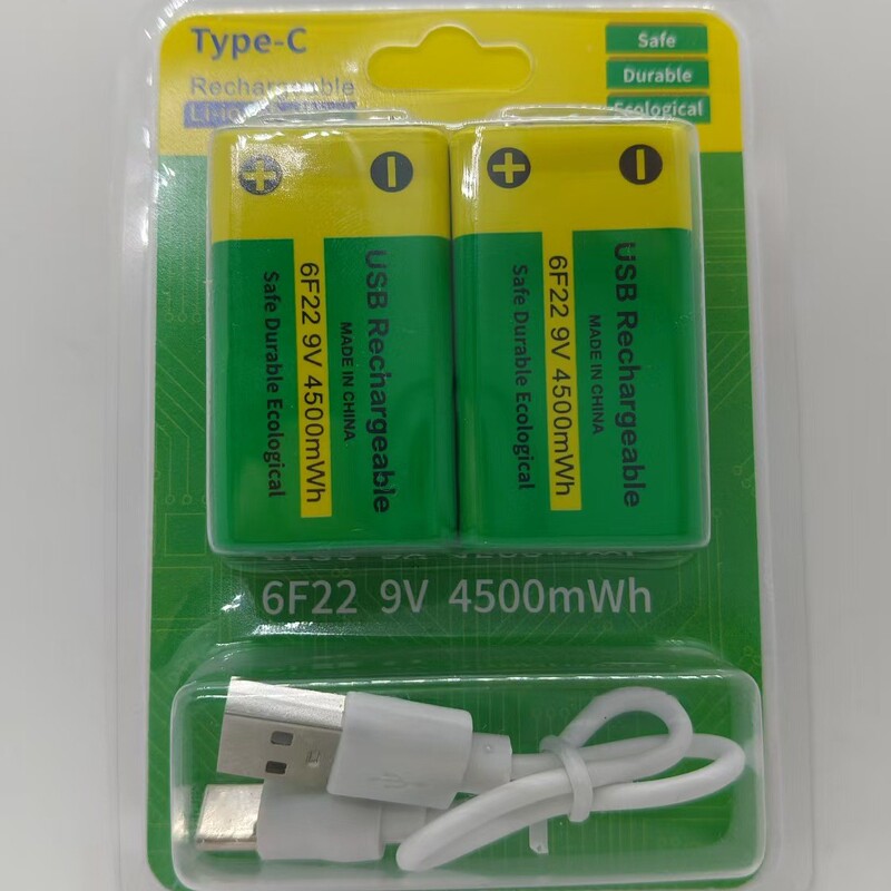 6F22 9V Rechargeable Battery USB Rechargeable Lithium Battery Large Capacity Type-C Port Can Be Charged 4500Mwh Cycle