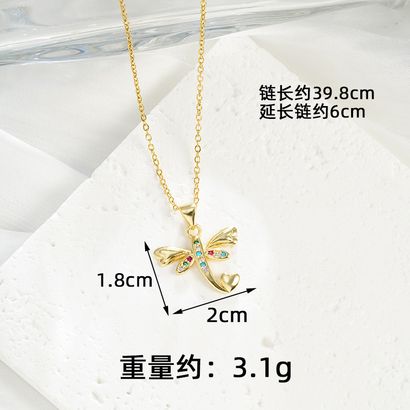 Nuevo collar de oro de arena vietnamita, libélula de circonio con incrustaciones de estilo europeo y americano, pendientes de lujo ligeros, joyería de cobre femenino chapado en oro durante mucho tiempo que no se desvanece