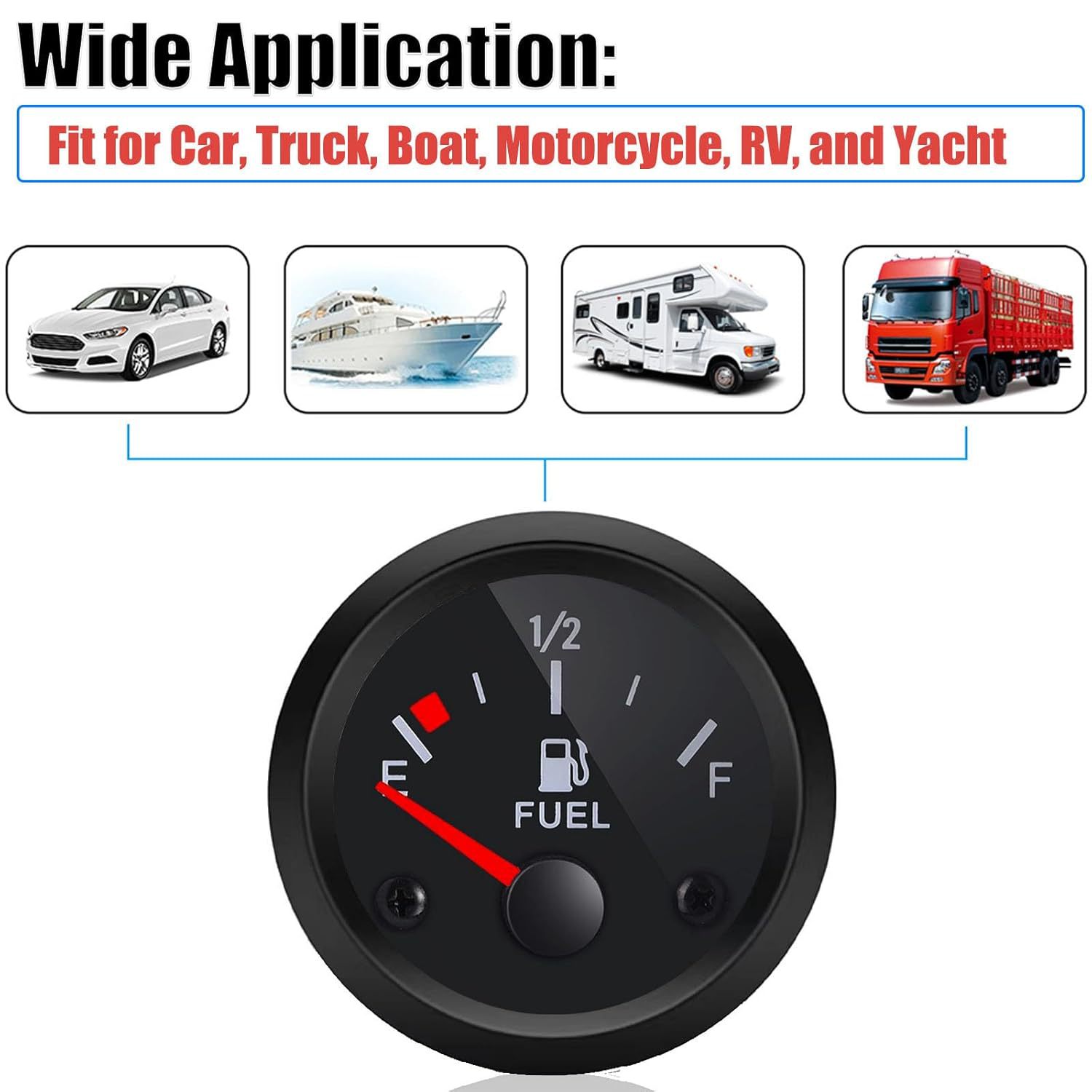 Cross-Border Hot Selling 2-Inch 52mm Fuel Gauge 12V Black Face Red Pointer Modified Fuel Gauge 240-33 Ohms