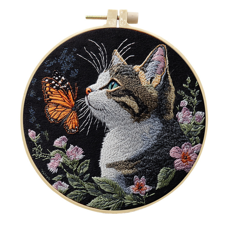 オリジナル-素子刺繍クロスボーダー新品かわいい猫diy刺繍手作り布芸材料バッグセット創意針線英|undefined