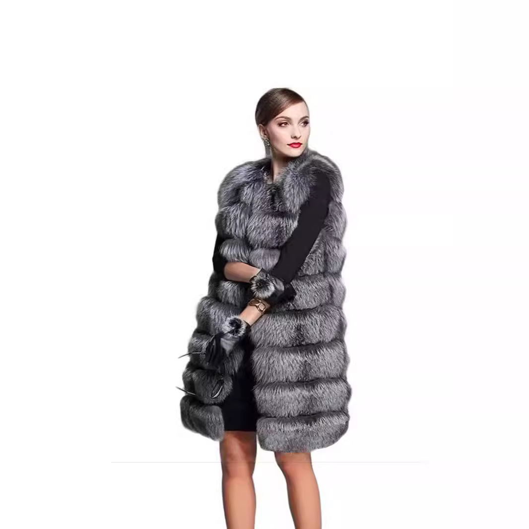 Dámske oblečenie kožušinová vesta dámska jesenná a zimná nová dlhá strieborná vesta veľkej veľkosti_voghion.com