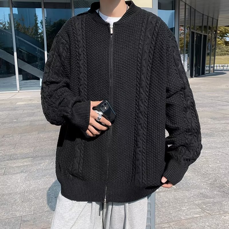 Chaqueta de punto de manga larga con patrón de piña de color sólido de todo fósforo, estilo de Hong Kong, chaqueta de rebeca de gofres retro, ropa casual hermosa de otoño