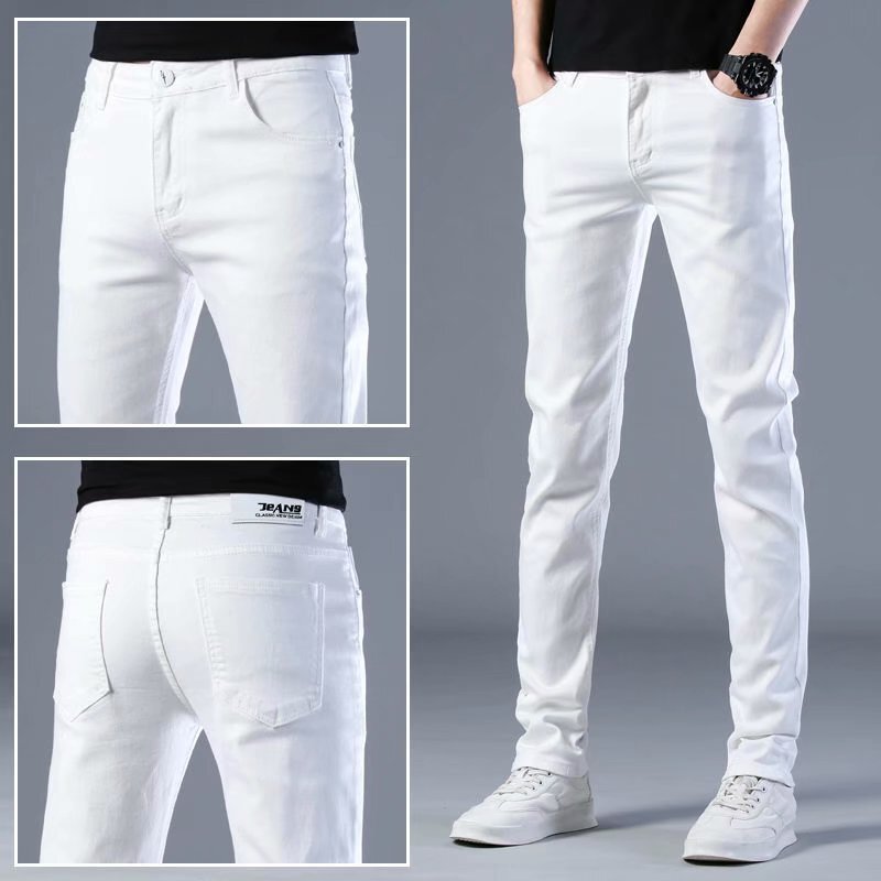 Spring and Summer White Jeans Men's Korean-style Trendy Straight Long Pants Trendy Brand Slim-fit Stretch Skinny Pants