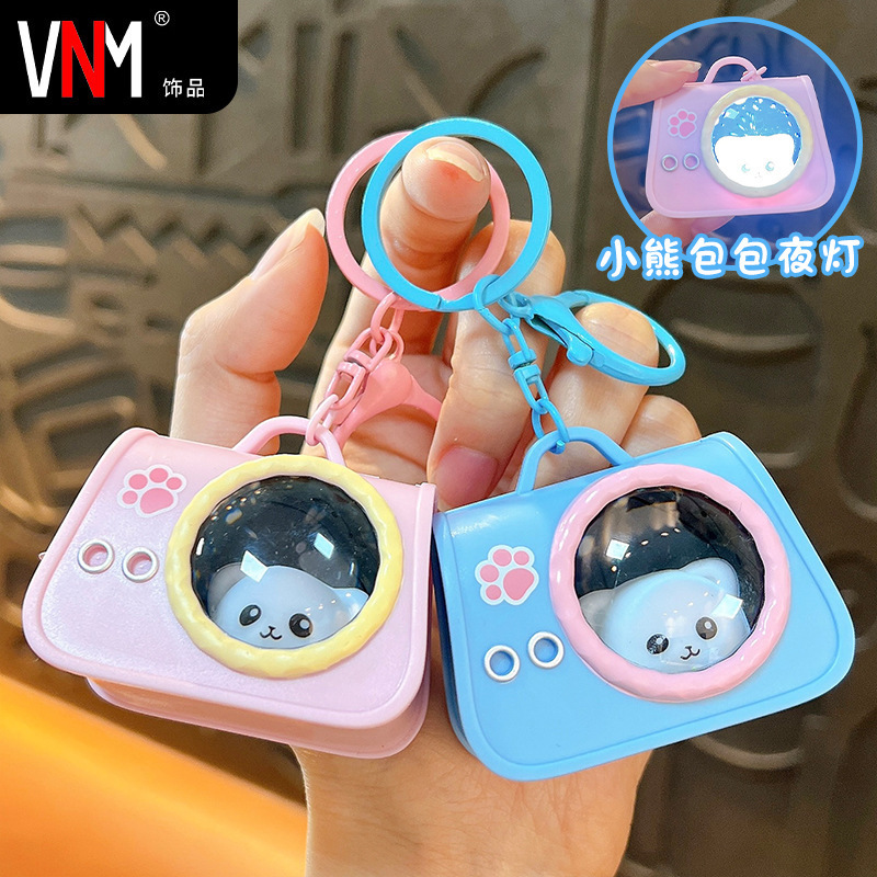 Creative New Style Cat Handbag Keychain with Light, Cute Cat Atmosphere Light Pendant, Bag Accessories, Small Gifts