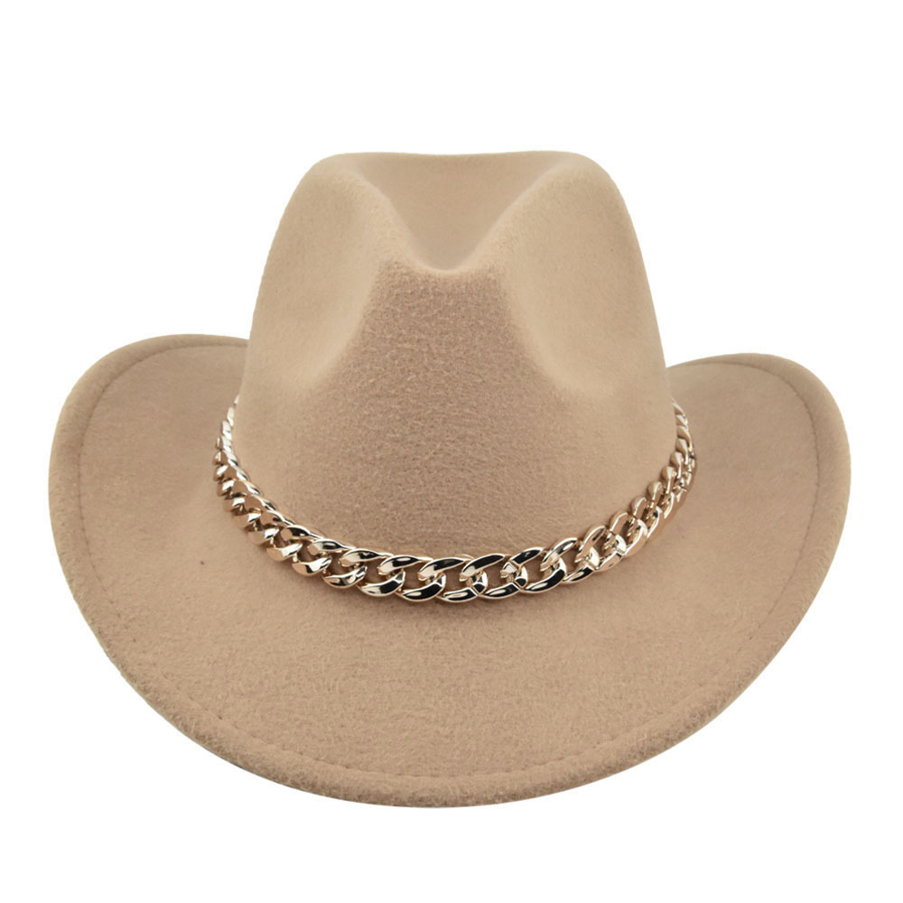 Cowboy jazz gold-plated chain woolen top felt sheep hat, cowboy hat_voghion.com