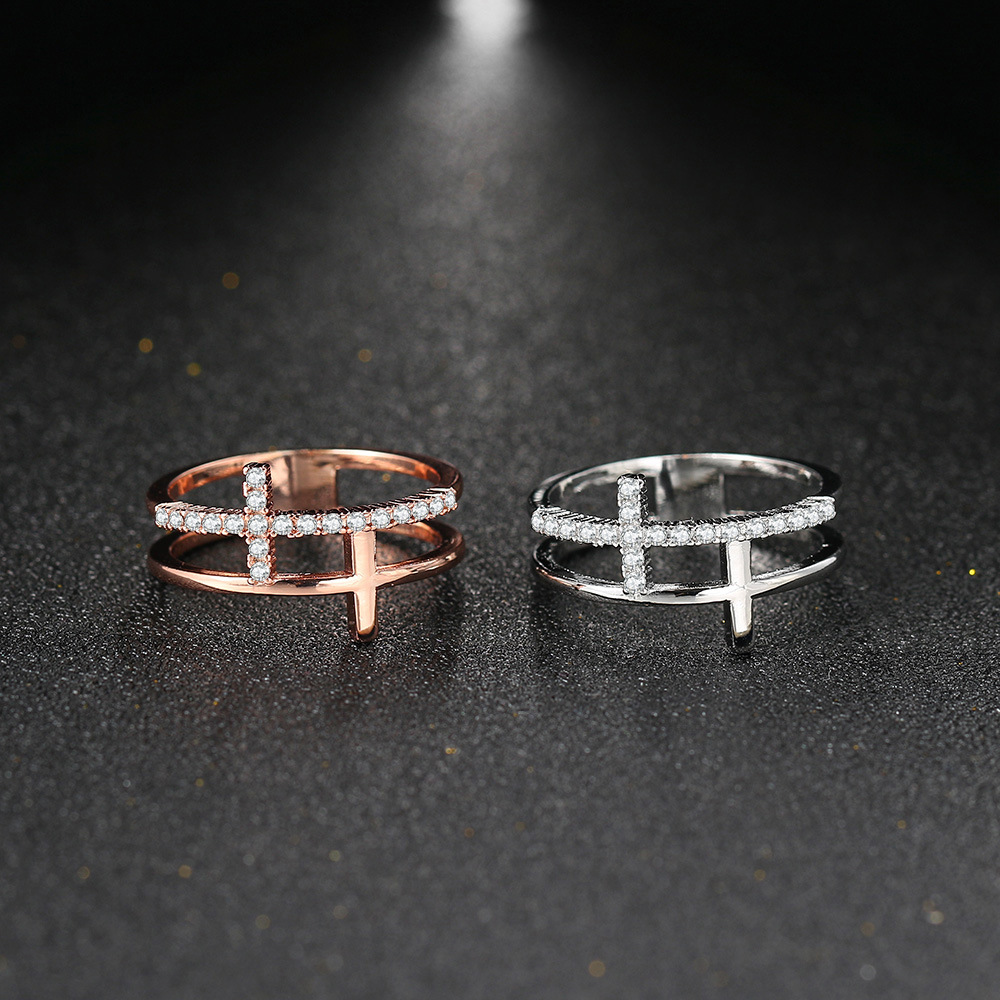 Fashion Cross Copper Plating Inlay Zircon Rings 1 Piece