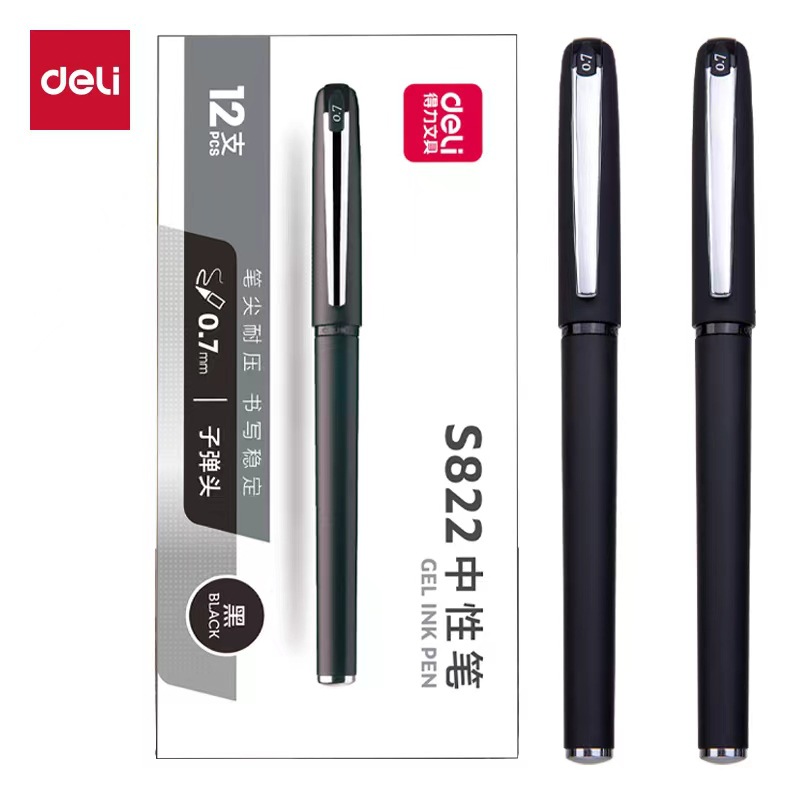 델리 S822 중립 펜 사무실 용품 간판 펜 회의 펜 0.7mm 검은 물 펜 학생 문구 12 팩