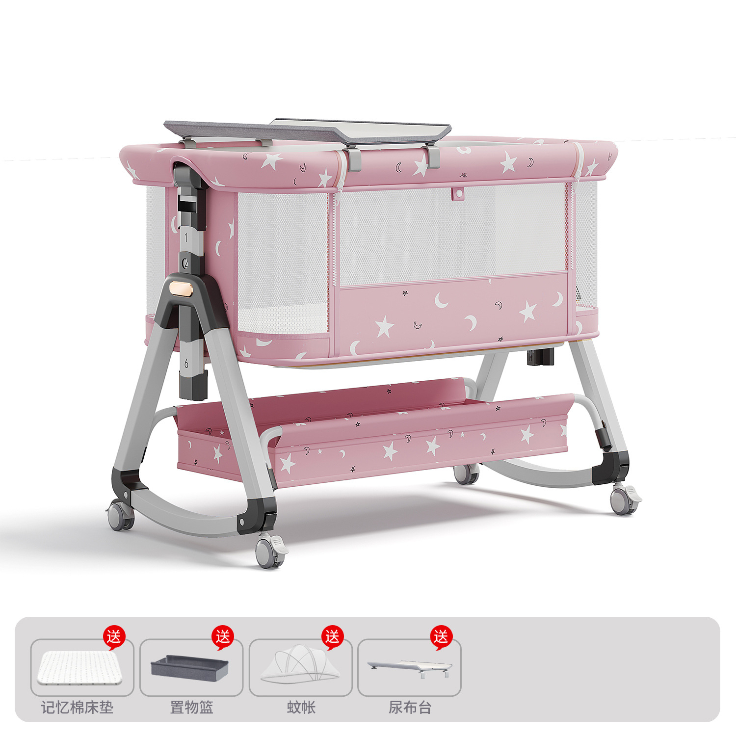 Cama para bebés, cama de cuna para recién nacidos, cama de empalme grande, cama móvil portátil plegable multifuncional 2 en 1