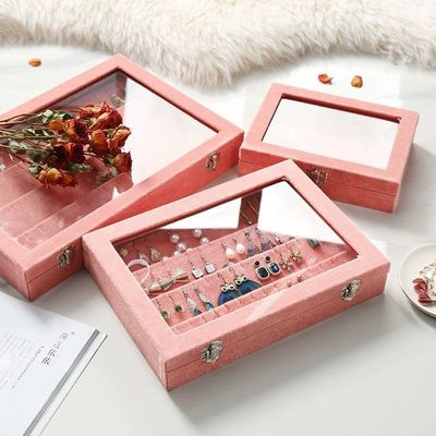 Ear clip Storage Earrings Box Jewelry box Ear Studs Necklace Bracelets storage box Ear line Simplicity Glass band dustproof