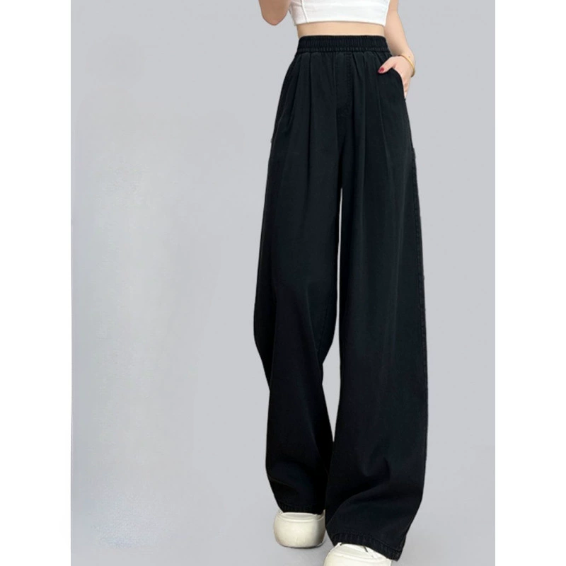 Летние тонкие брюки из денима «ледяной шелк» для студенток, высокая талия, большие размеры, утягивающие, свободные, повседневные.