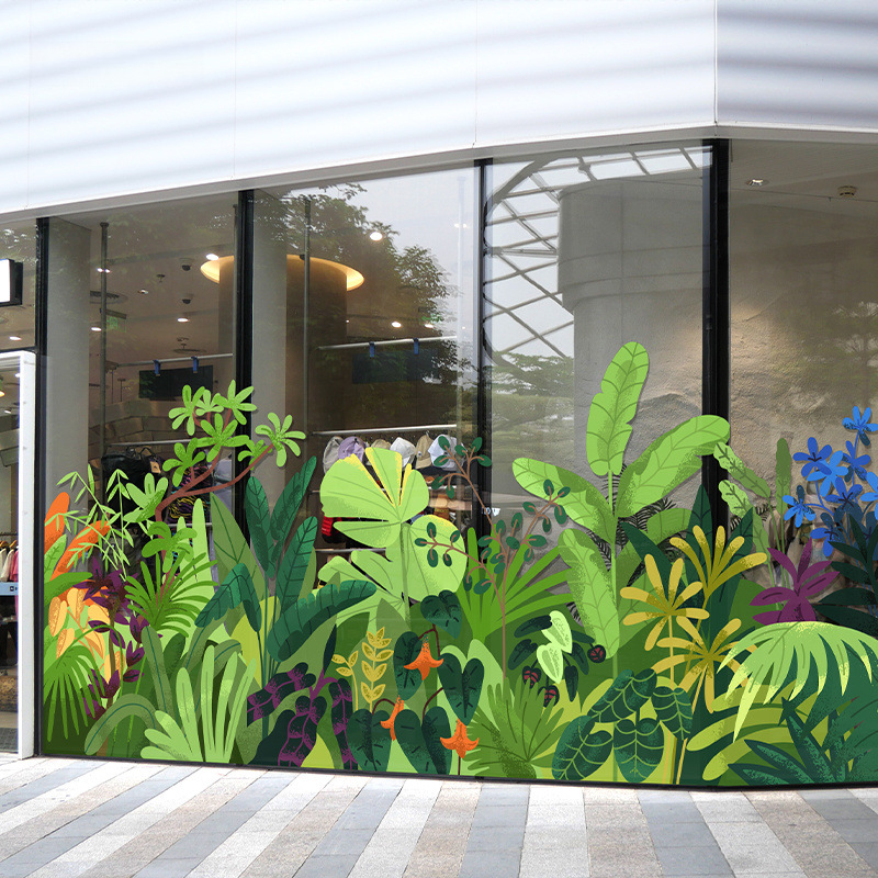 玻璃门橱窗美化静电玻璃商场贴纸服装装饰热带店铺夏季餐厅贴画