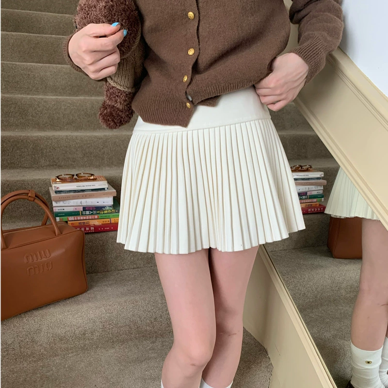Серая плиссированная юбка женская осень-зима 2024 новая тонкая юбка с высокой талией