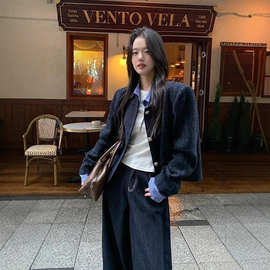 韩系温柔小香风女2026秋冬新款单排扣拼接假两件外套显瘦气质上衣
