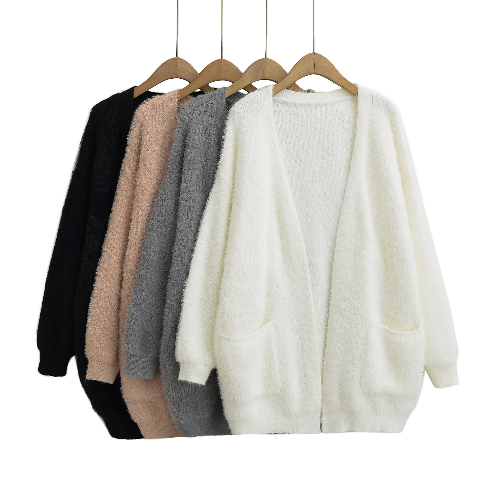 Soft and Lazy Imitation Mink Hair Mid Length Knitted Cardigan for Women's 2023 Autumn/winter New Loose and Thickened Sweater Coat_voghion.com