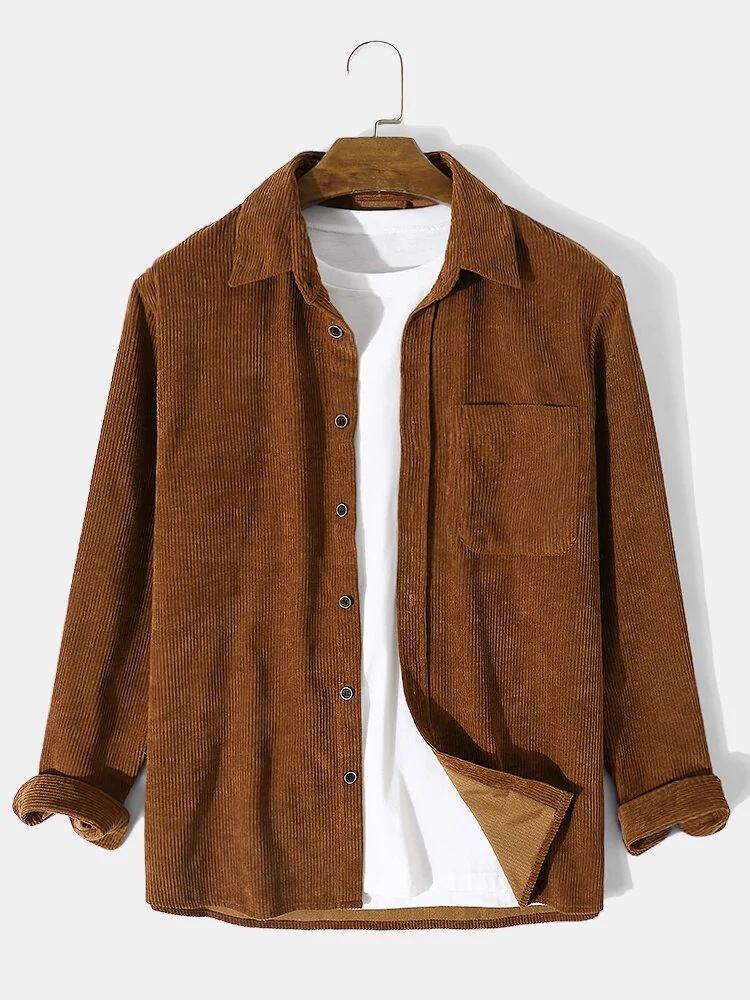 Europa y América AliExpress LAZADA primavera y otoño hombres sueltos de pana camisa de manga larga chaqueta casual Camisa de color sólido