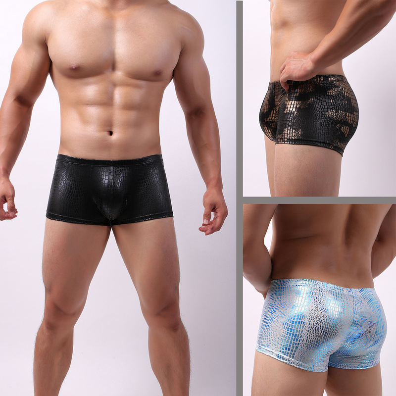 Breathable Crocodile Pattern Faux Leather Men's Sexy Underwear Men's Boxer Briefs Low-Waist Nightclub Performance Wear D203 Breathable Crocodile Pattern Faux Leather Men's Sexy Underwear Men's Boxer Briefs Low-Waist Nightclub Performance Wear D203