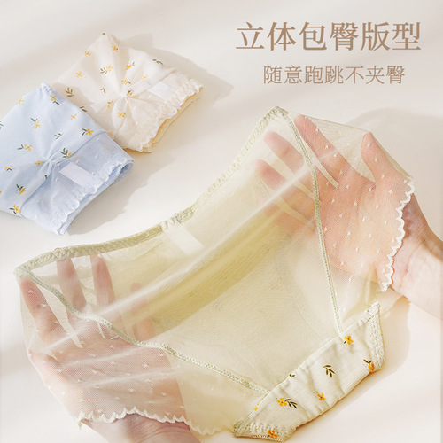 Breasts wheeze ~ Little fairy girl underwear cute little floral lace translucent skin-friendly women's briefs cross-border