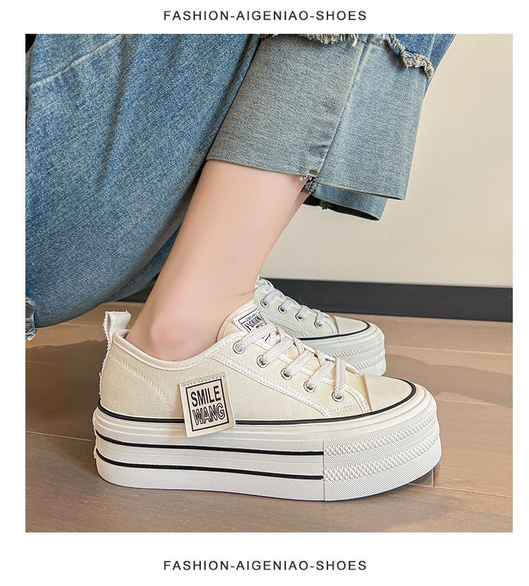 Women's Letter Graphic Platform Canvas Shoes - Image 6