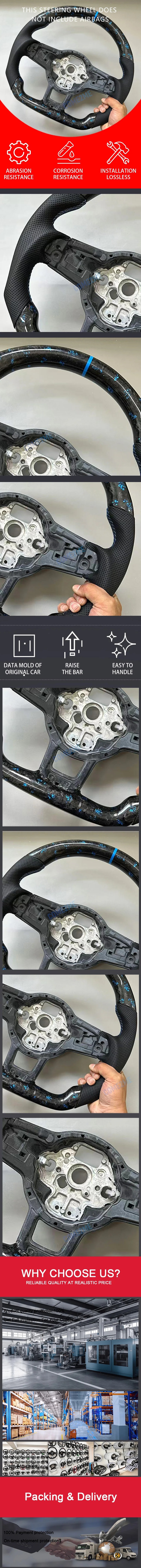 Blue forged carbon fiber perforated leather steering wheel modification, compatible with Golf 7 GTI, upgrade modification