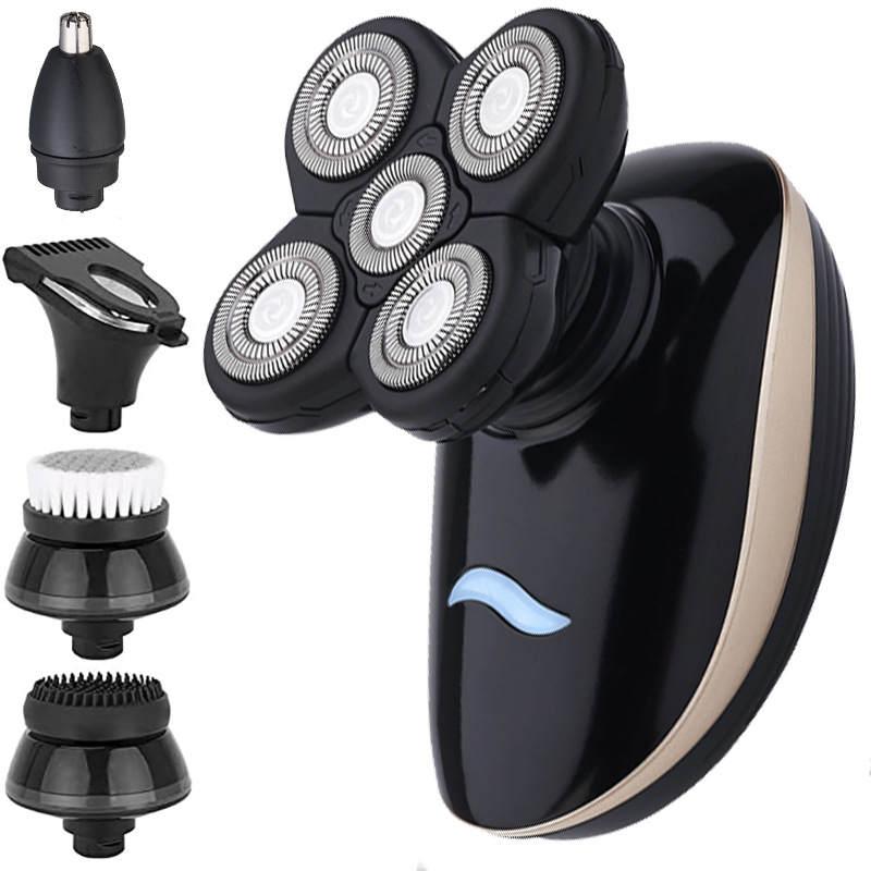 Barbeador masculino com cinco lâminas, lavável, para cabeças raspadas, recarregável via USB._voghion.com