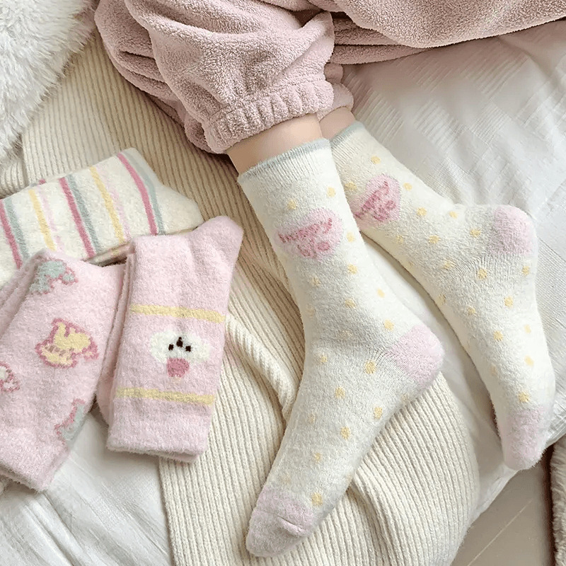Winter Cute Plush Socks for Women, Fleece-Lined, Thickened, Warm Fuzzy Socks, Home Mid-Calf Socks, Australian Fleece Floor Sleep Socks