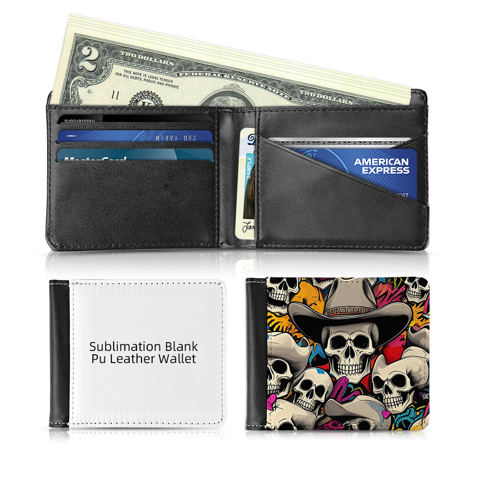 Fábrica directa de transferencia de calor billetera transfronteriza en blanco PU cuero tarjeta de sublimación en caliente billetera plegable al por mayor