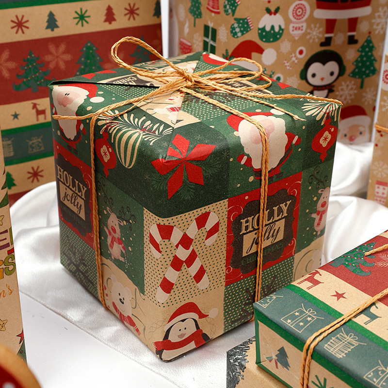 国境を越えた人気の大型ロール紙クリスマスギフト包装紙環境に優しいレトロな黄色のクラフト紙クリスマスギフト紙|undefined
