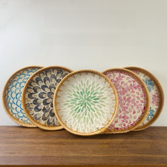 越南藤編水果盤茶室貝殼籃圓形點心盤家用客廳小吃盤茶點零食托盤