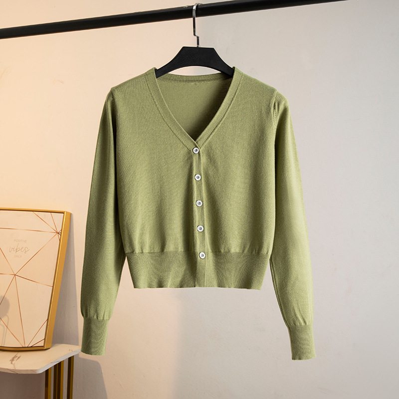 2025 Spring and Autum Short Cardigan Pure Color with Skirt High Waist Jacket Slim V-Neck Knitted Cotton Shawl Sweater Thin 2025 Spring and Autum Short Cardigan Pure Color with Skirt High Waist Jacket Slim V-Neck Knitted Cotton Shawl Sweater Thin