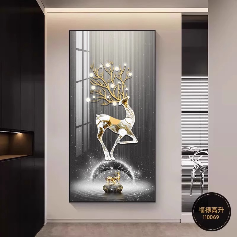 Entrar en el hogar nueve peces pintura decorada pasillo de la sala de estar pintura colgante nuevo alce atmosférico pintura mural vertical