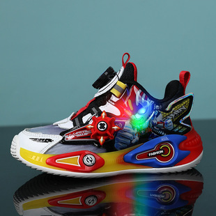 Children's Ultraman Luminous Shoes 2025 Spring and Autumn New Rotating Button Casual Sports Shoes Children's Creative Running Shoes