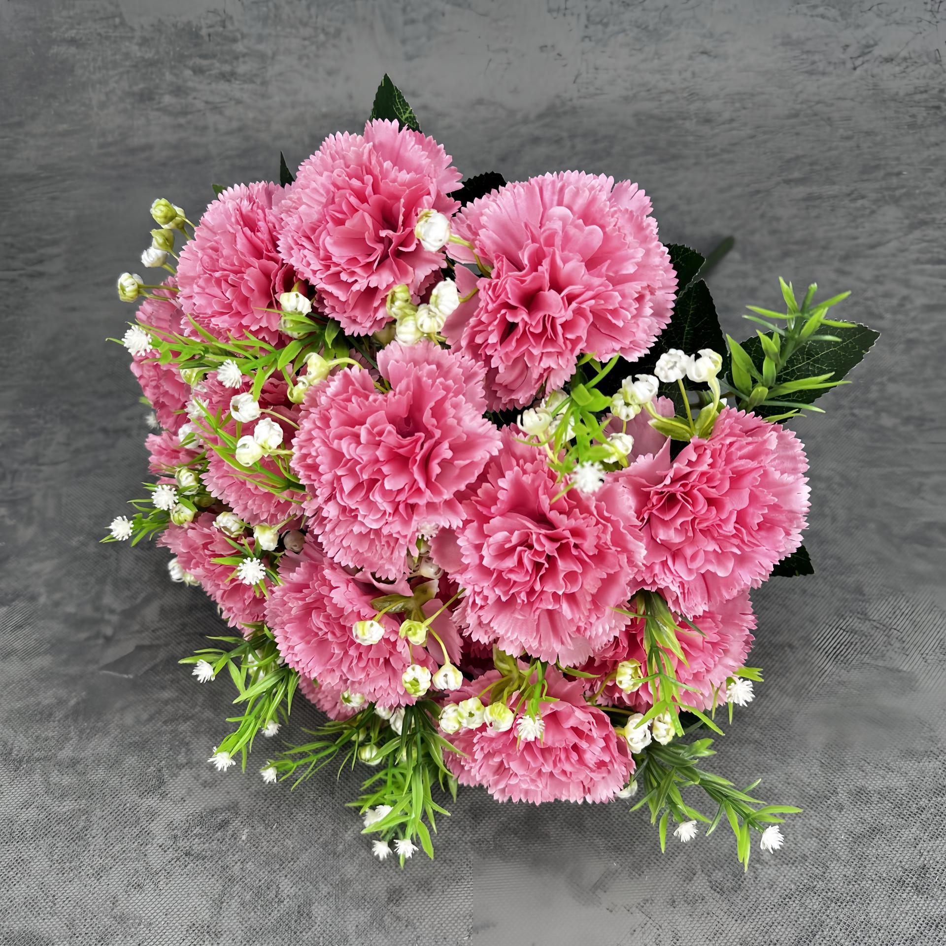 Nuevo conjunto de 18 flores de claveles simuladas decoración de boda decoración de flores falsas transfronterizas al por mayor