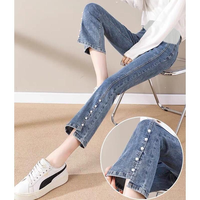 Spring and Summer Pregnant Women's Jeans Ankle-length Pants for Outer Wear Fashion Spring and Autumn Abdominal Pants Pregnant Women's Wear Plus Size 200 Jin