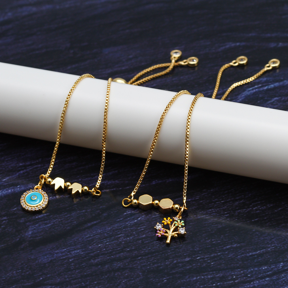 New Bohemian Devilu0027s Eye Tree of Life Fish Palm Blue Copper Bracelet Womenu0027s