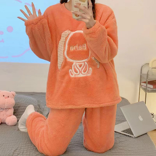 Spring and Autumn Winter Coral Fleece Pajamas for Women, Thick and Warm Insulated Homecoming Clothes New Style, Can Be Worn Outside Flannel Set