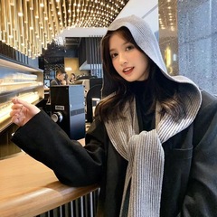 新しいニットのショールの女性の秋冬の外は帽子のマフラーの帽子の一体の両用の保温のマフラーの韓国版の肩を掛けます。