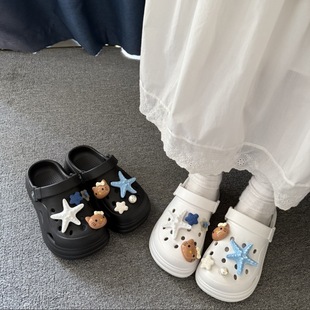 DIY Three-Dimensional Starfish Cute Hole Shoes Women's 2025 Summer New EVA Non-Slip Wearing Heightened Thick Slippers