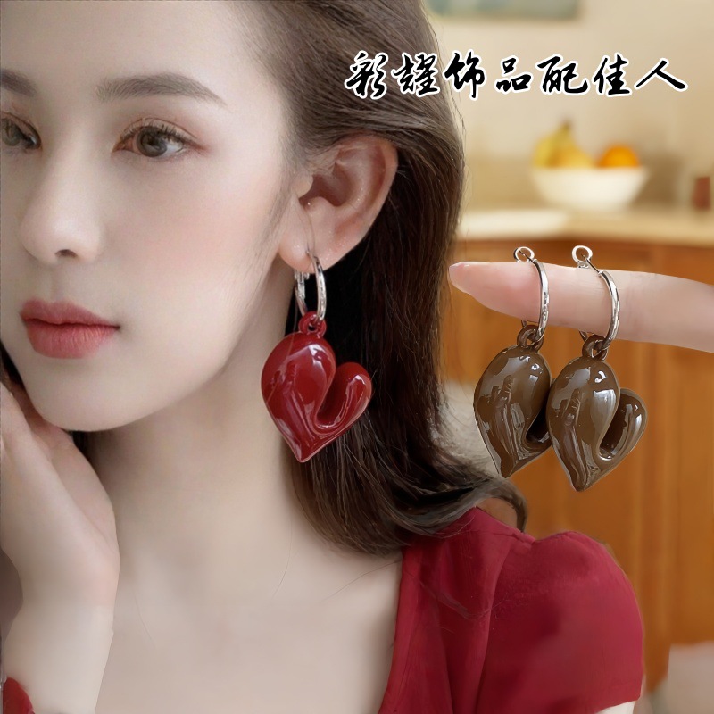 Retro Hong Kong Style Ankora Red Earrings Autumn and Winter Style Fashionable Earrings Personalized High-End Niche Earrings Wholesale