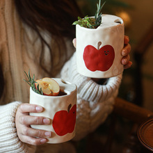手绘红苹果马克杯高颜值咖啡杯创意高档陶瓷礼物设计感奶茶杯